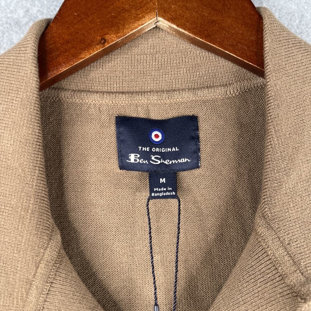Ben Sherman Knit Shirt Medium Beige Chevron Button Up Short Sleeve Mens New NWT - Picture 4 of 9